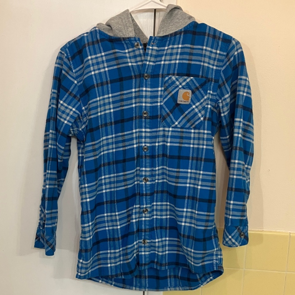 Youth Boys CARHARTT Button Up Hooded Flannel Size: 14-16 Years